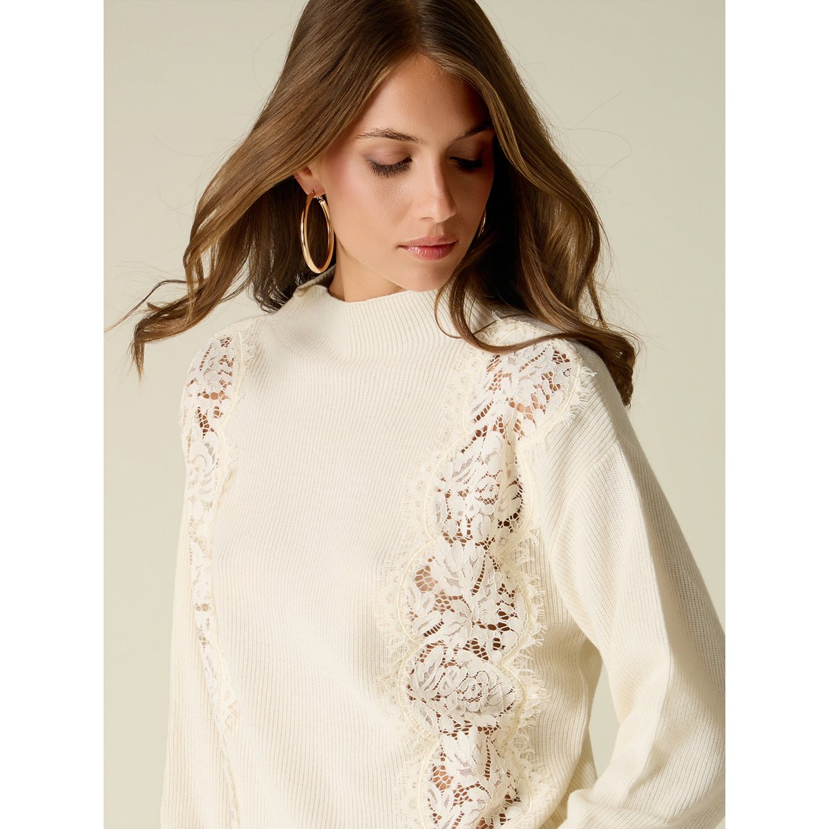 Pull avec inserts en dentelle blanc, OLTRE