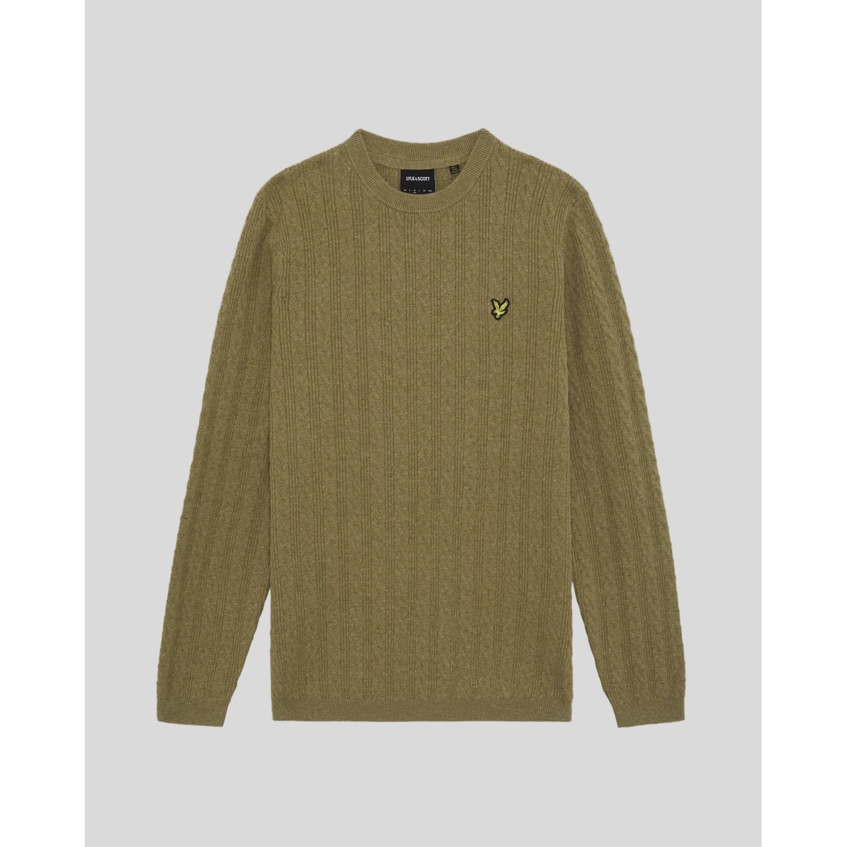 Pull en mélange de lin côtelé col rond vert herbe chiné, LYLE & SCOTT