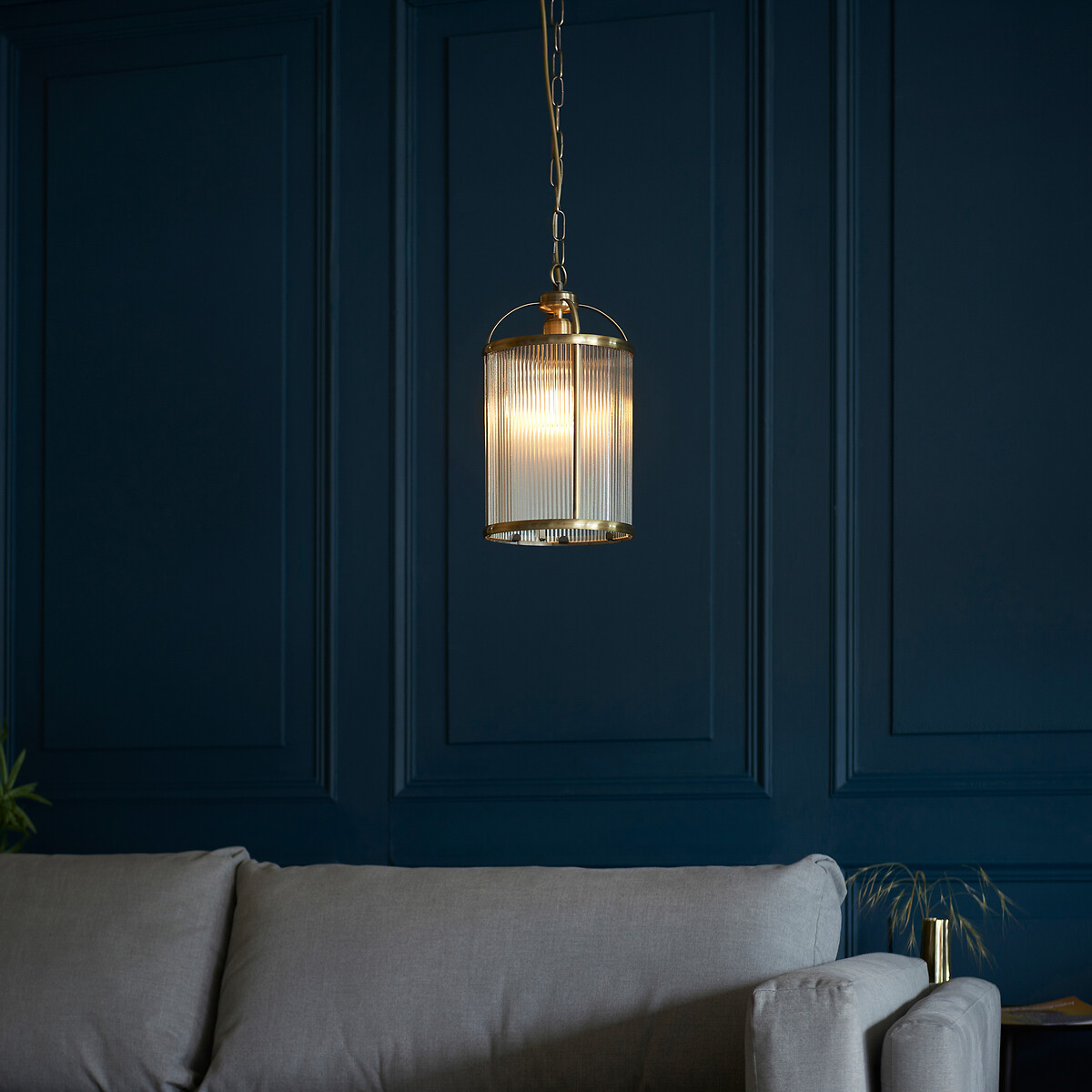 Layton 1-Light Ribbed Glass Pendant Light aged brass, SO'HOME