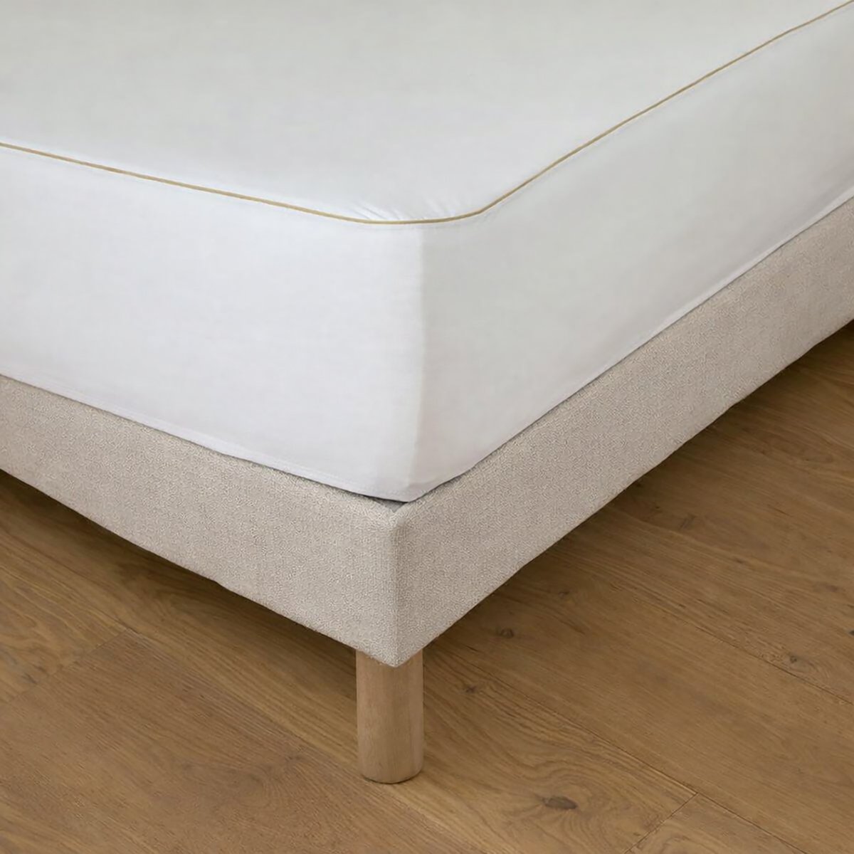 Protège matelas molleton absorbant - passepoil beige blanc, DROUAULT