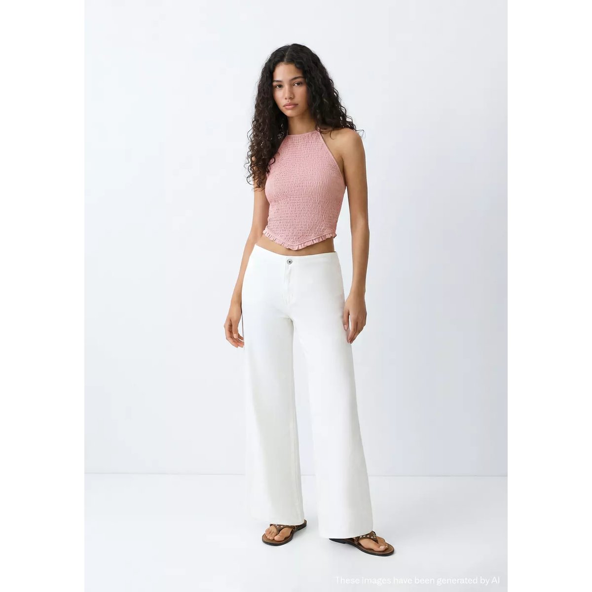 Top emmanchures américaines à fronces rose pastel, MANGO TEEN