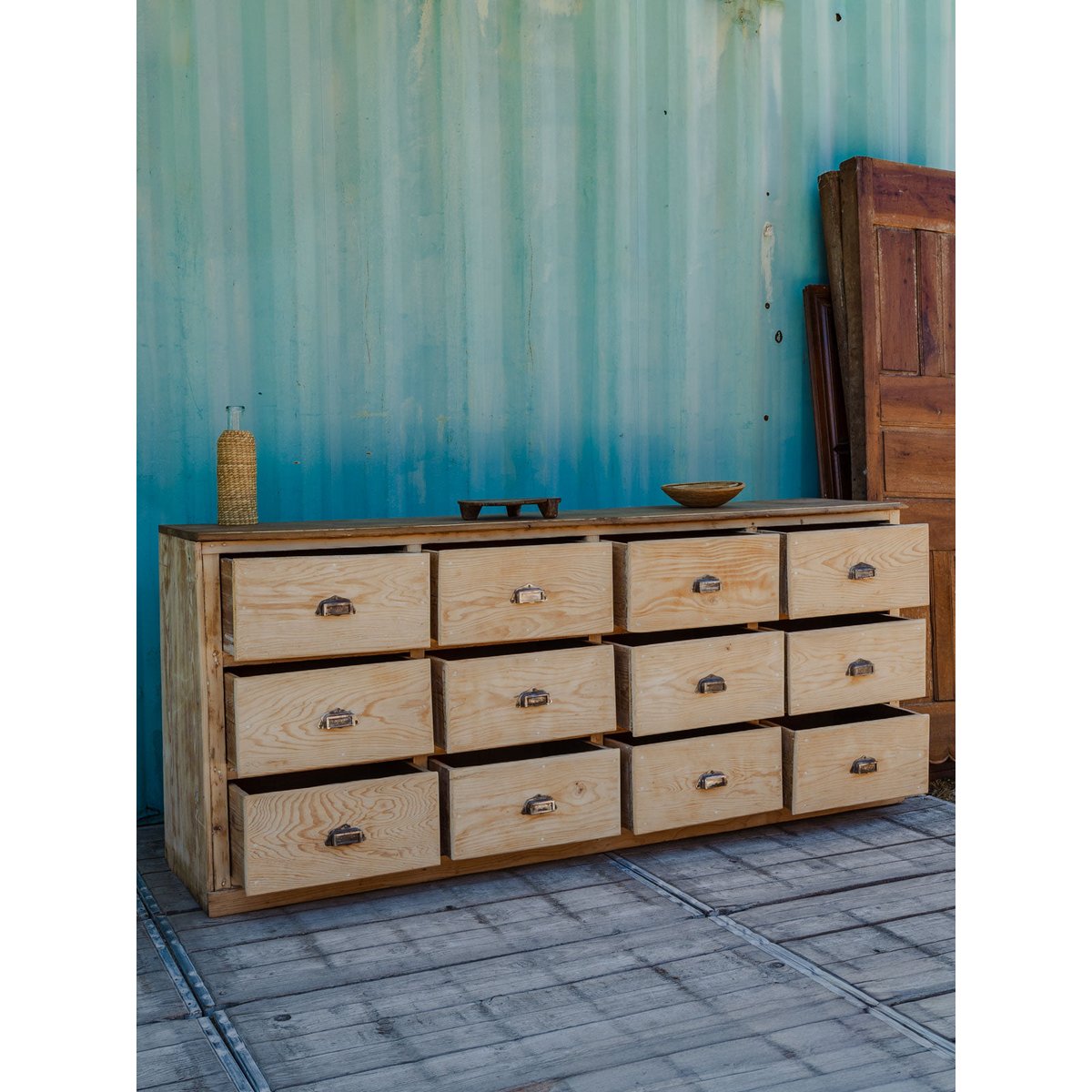 Meuble de métier à 12 casiers en bois Fernand N°391 - Bon état bois clair, DEBONGOUT