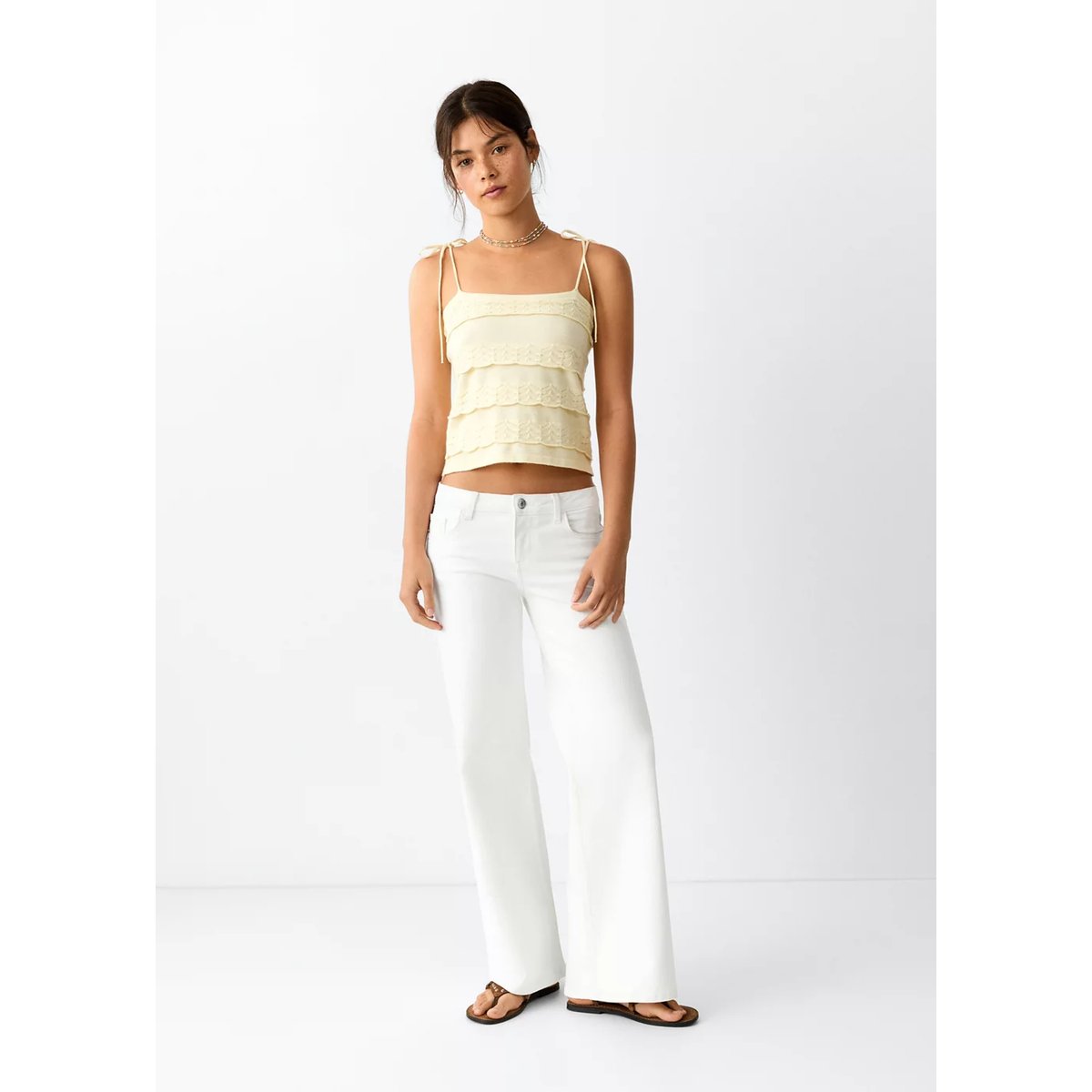 Jean low waist wide leg blanc cassé, MANGO TEEN