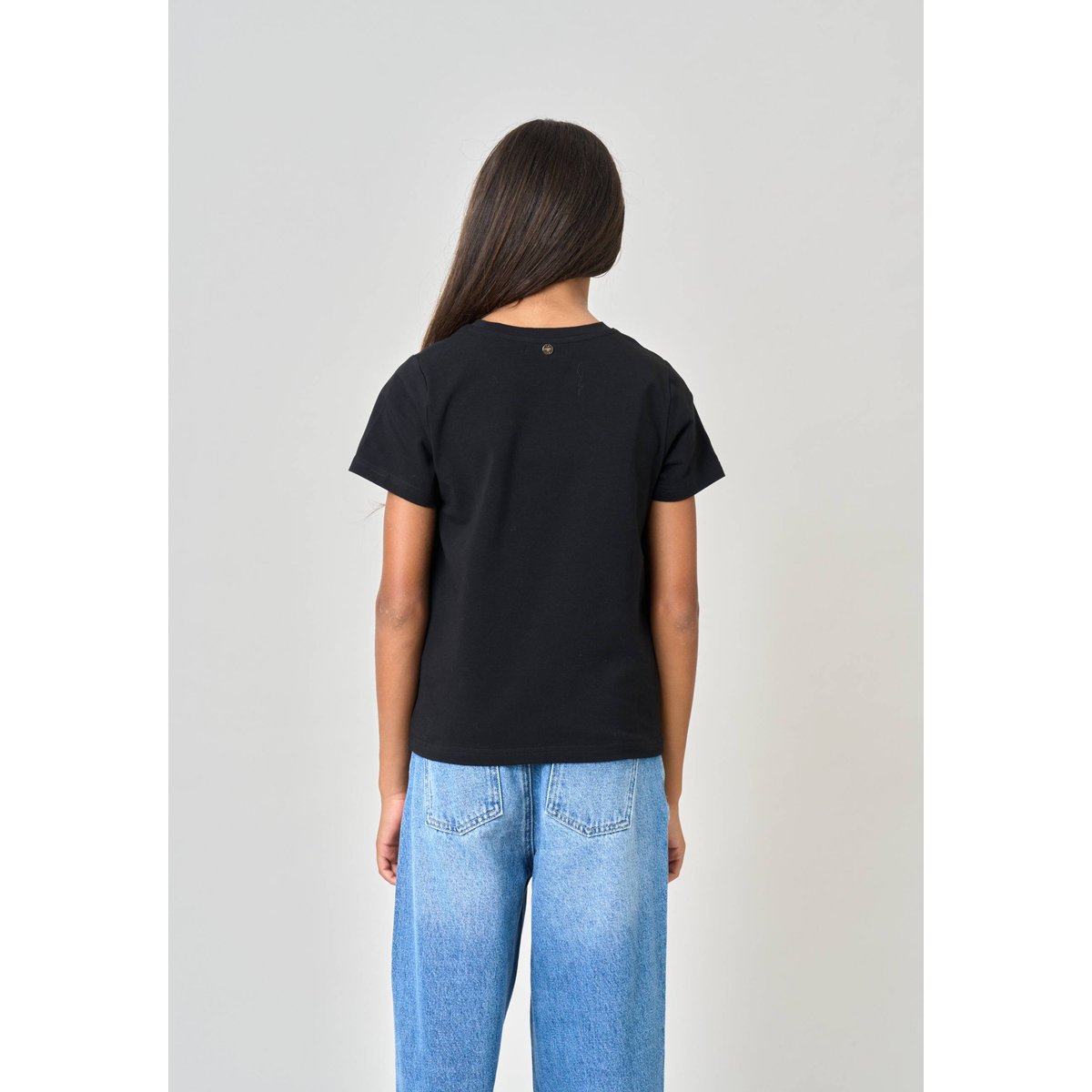 T-shirt regular fille en coton stretch avec cœur en strass SOLINE black, DEELUXE
