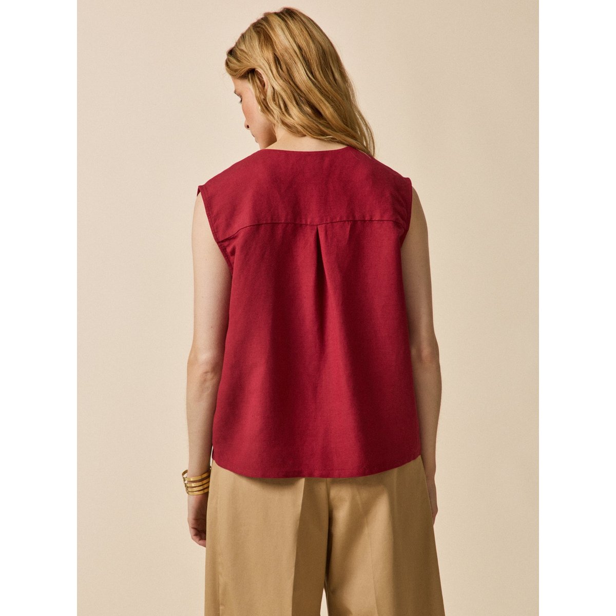 Top boutonné lin et viscose carmin, CYRILLUS
