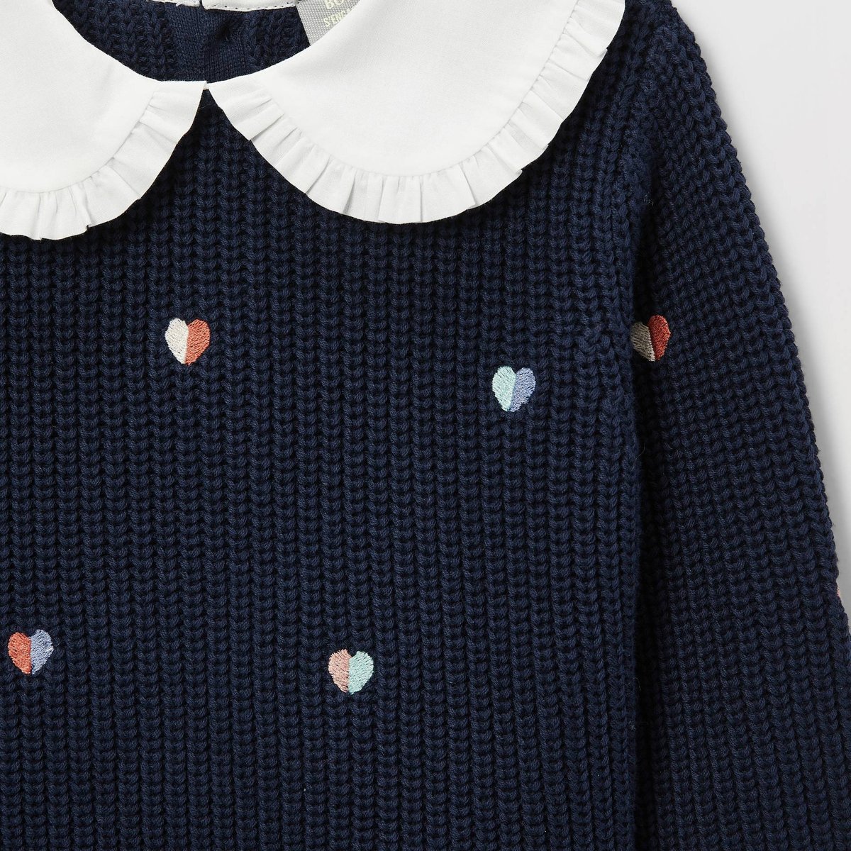 Pull brodé à col chambray en coton nuit bebe, BOUT'CHOU