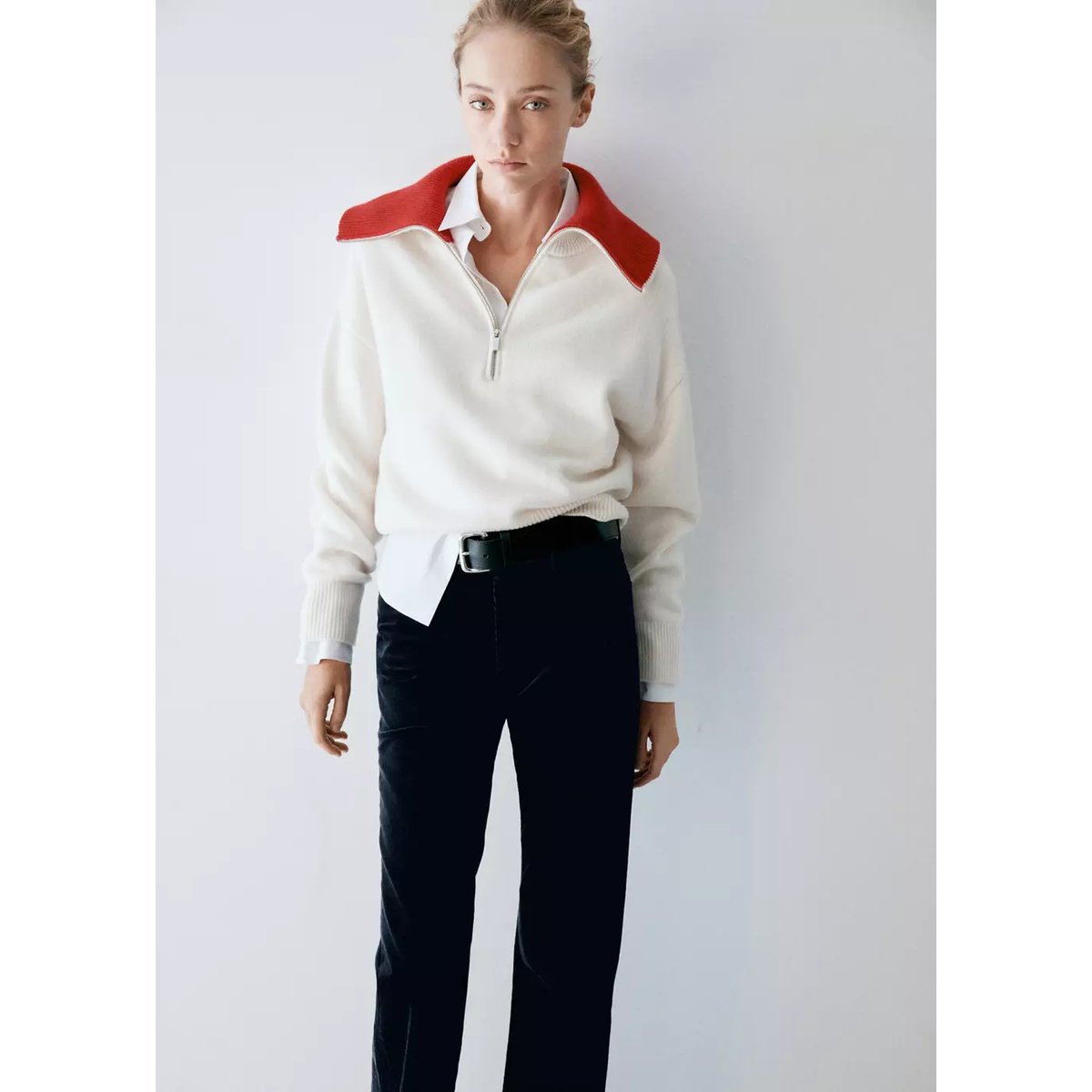 Pantalon flare velours côtelé bleu nuit, MANGO