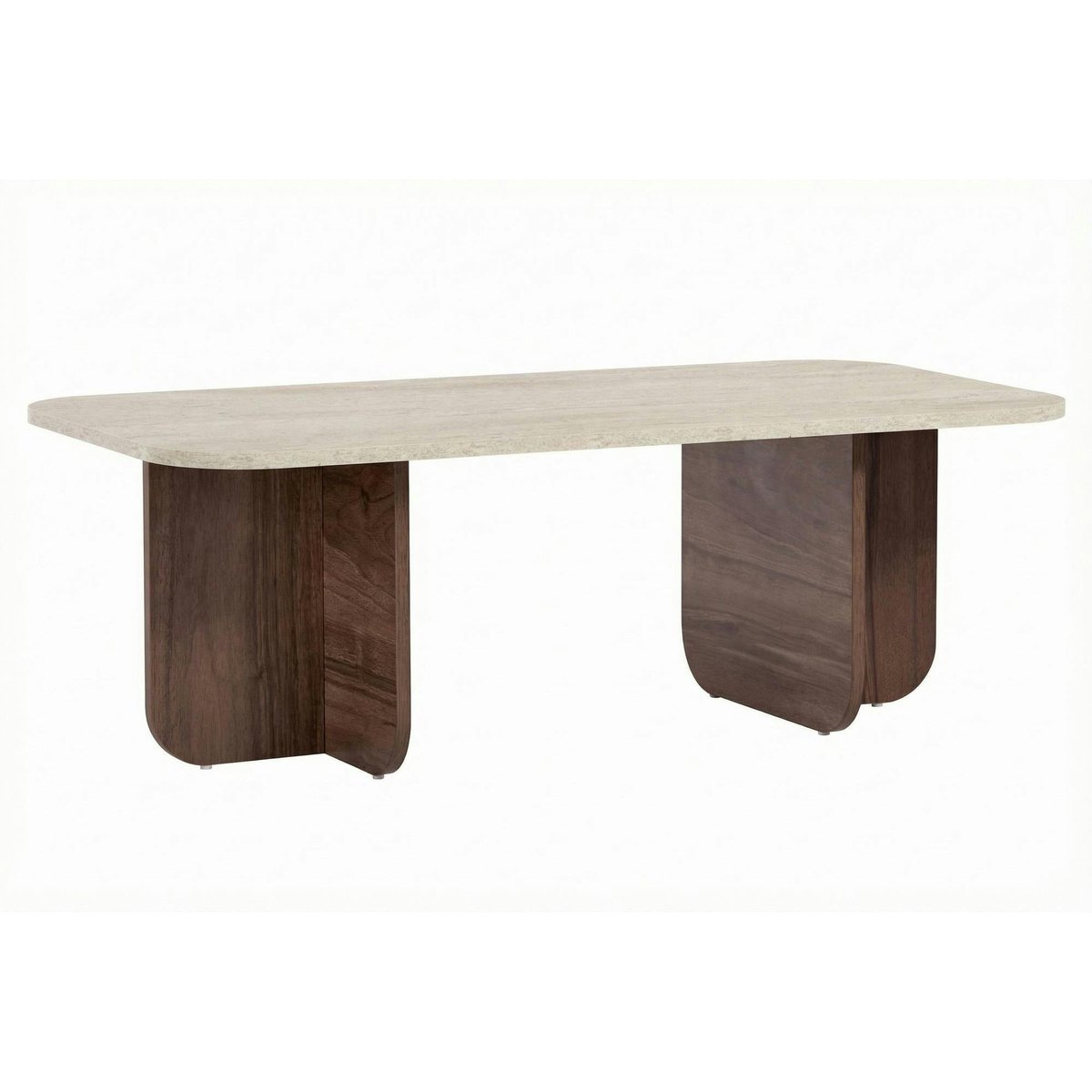 Table basse design organique décor travertin et noyer MARFA beige, PIER IMPORT