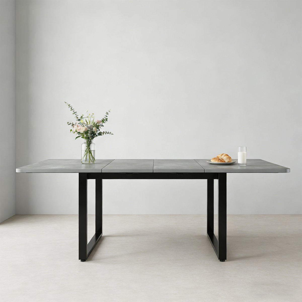 Table à manger extensible à allonge papillon intégrée, ELMOB gris, MEUBLES COSY