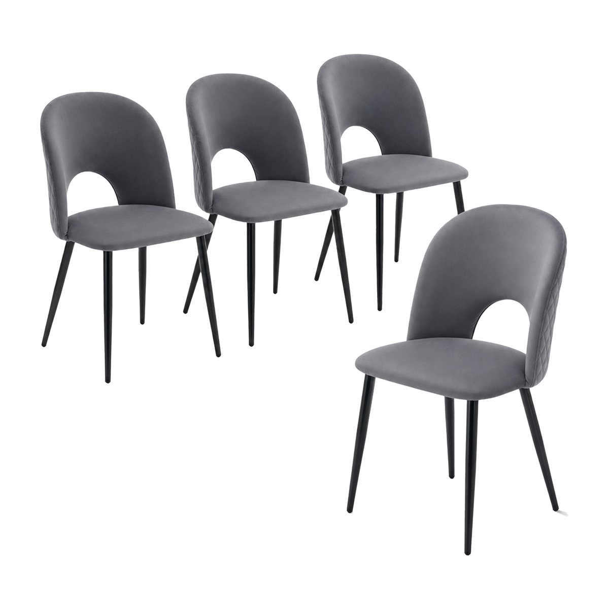 Lot de 4 chaises de salle à manger style industriel en velours, BANZEL gris, MEUBLES COSY