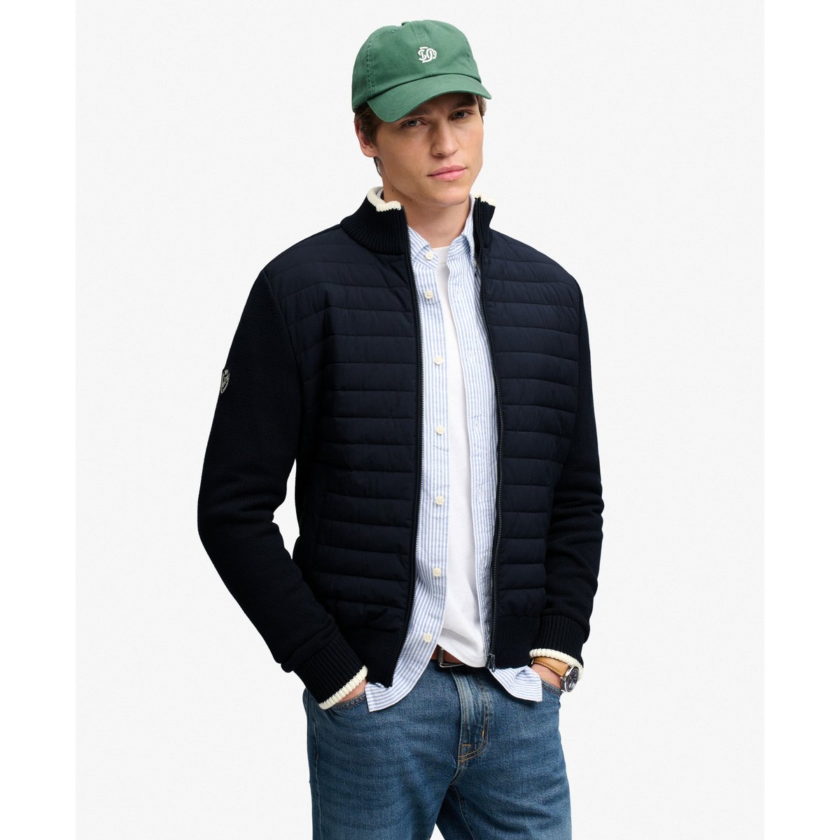 Veste Hybride Matelassée Droite bleu marine éclipse, SUPERDRY
