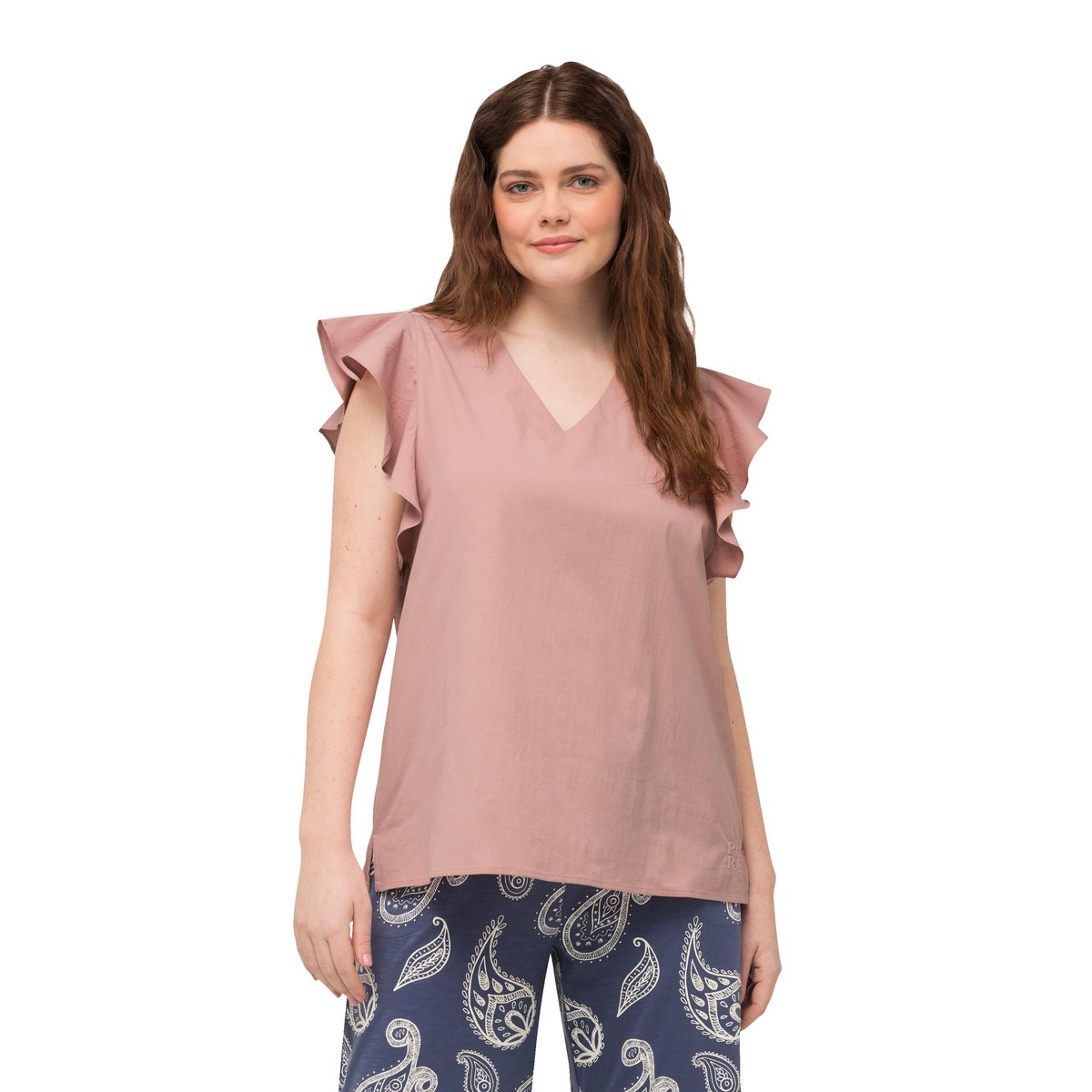 Blouse à encolure en V et découpe dans le rose, ULLA POPKEN