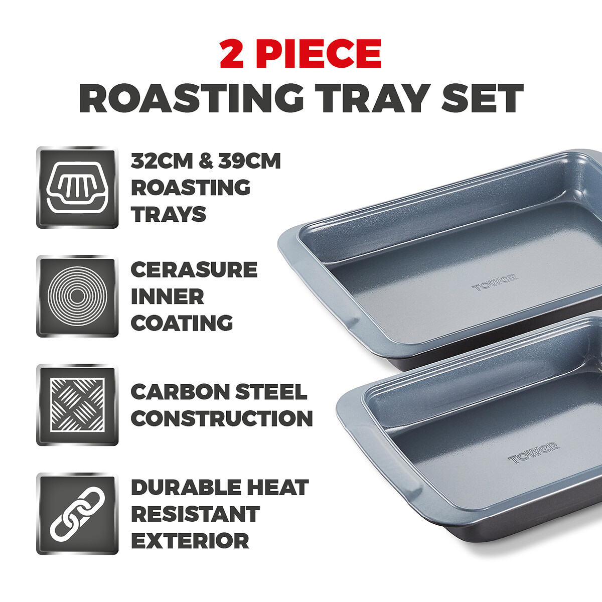 Set of 2 Cerasure Roasting Trays grey, TOWER