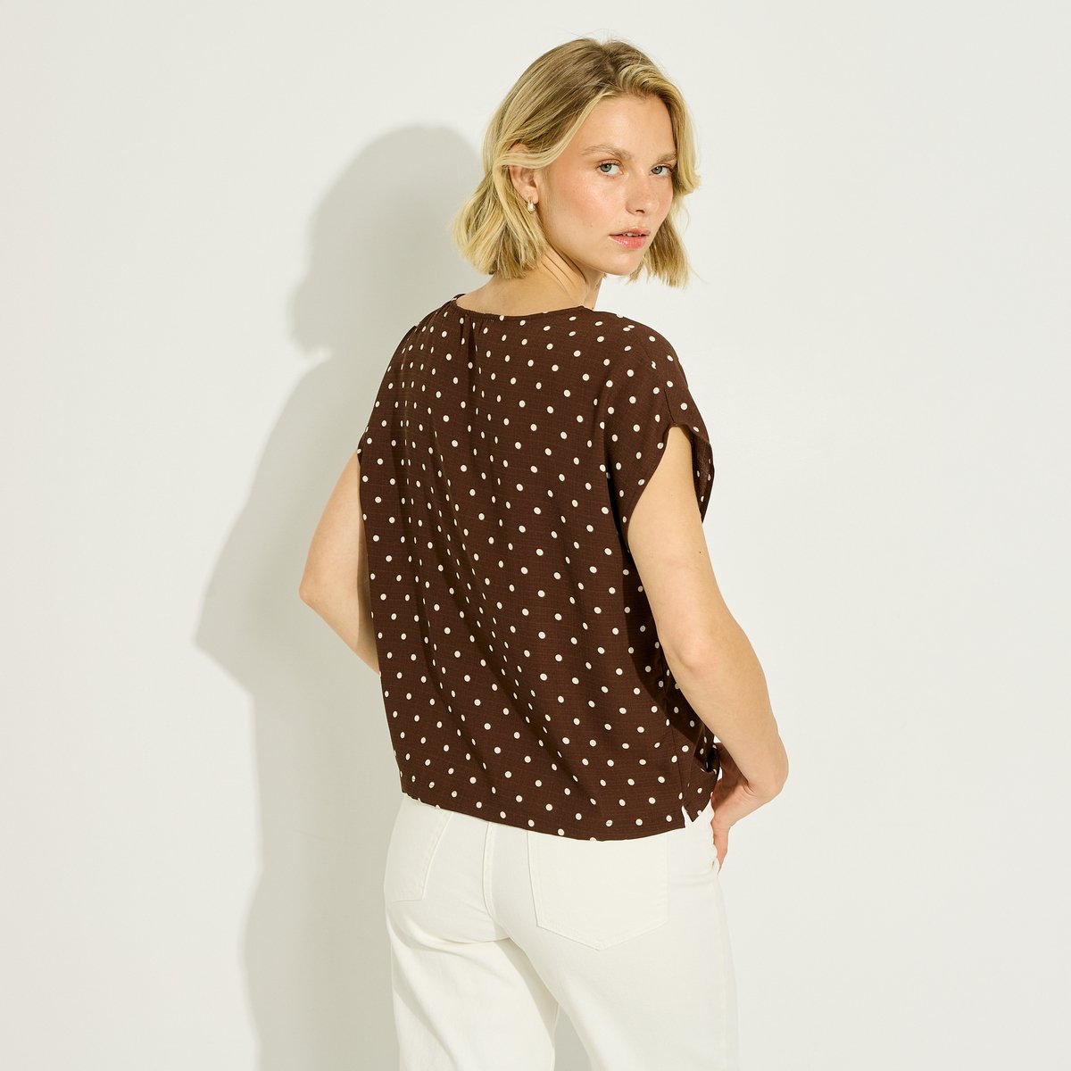 Blouse à imprimé pois marron, GRAIN DE MALICE