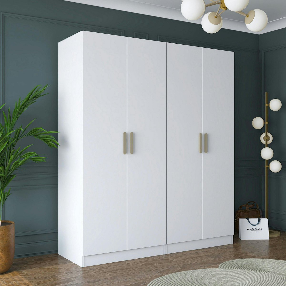 Armoire penderie blanche 4 portes poignées verticales BYRON blanc, PIER IMPORT