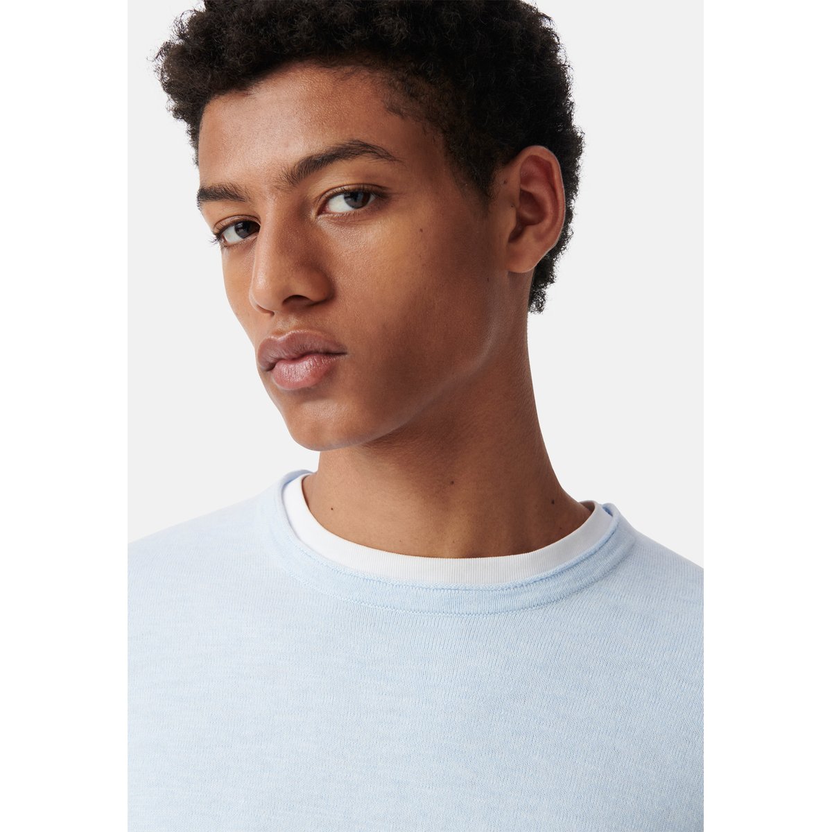 Pull tricot flammé bords roulottés bleu ciel, IKKS