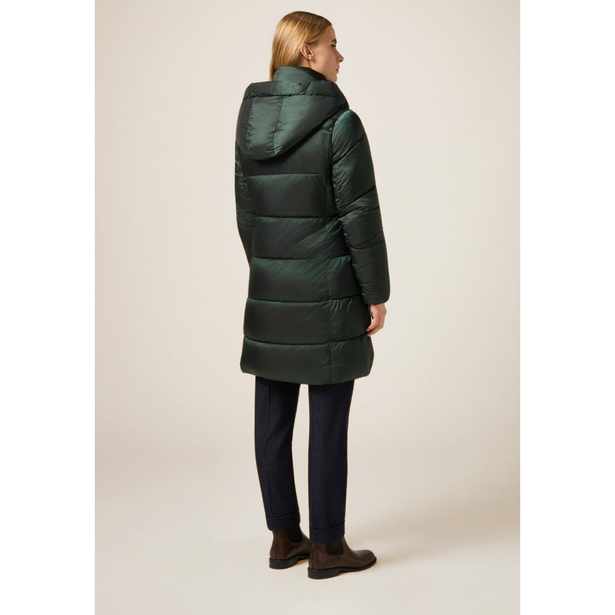 Veste matelassée longue avec capuche vert, OLTRE