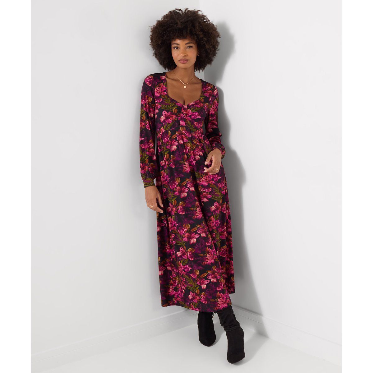 Robe Mi-Longue en Jersey à Manches Longues Imprimé Lys rose, JOE BROWNS