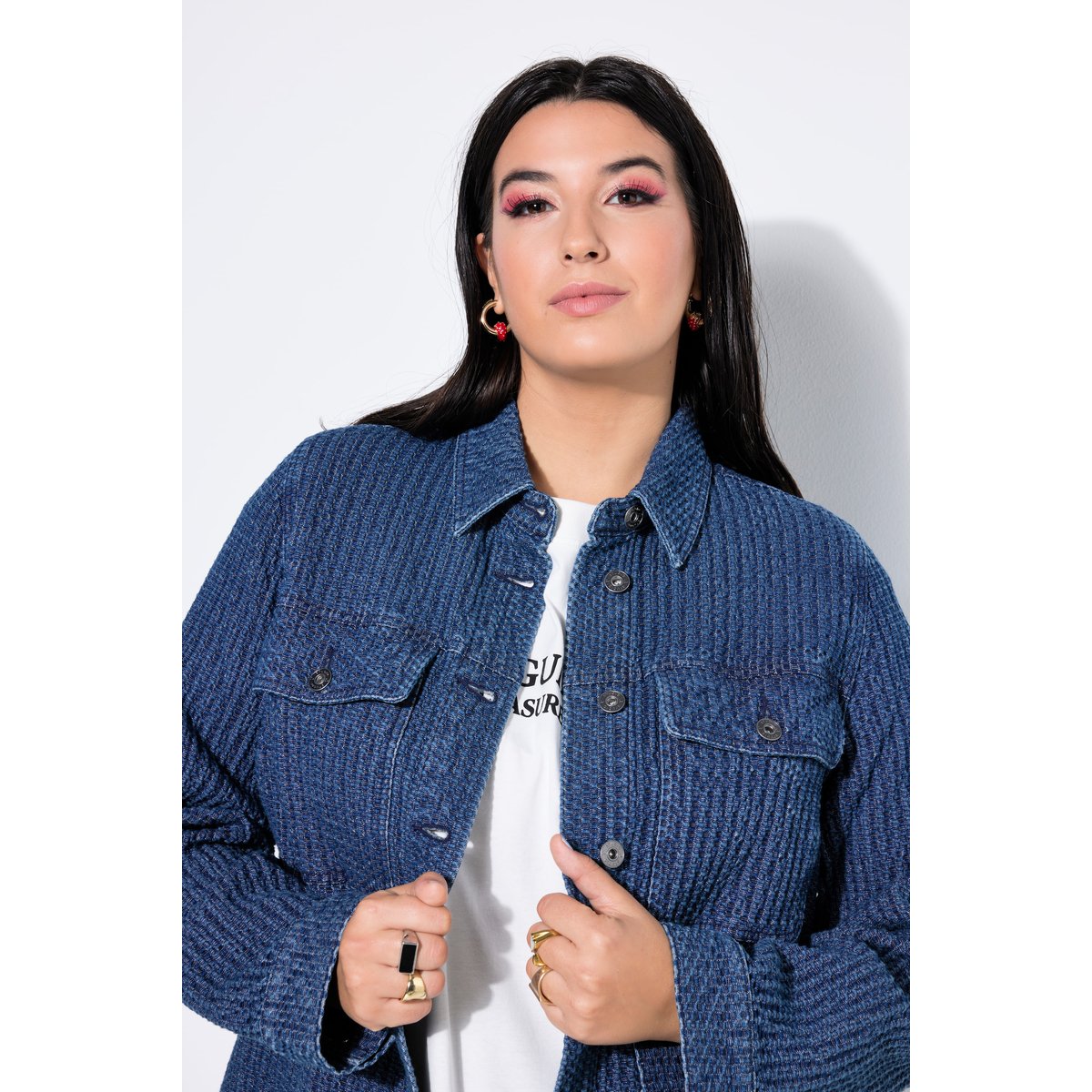 Large veste chemisier à manches longues bleu jean, STUDIO UNTOLD
