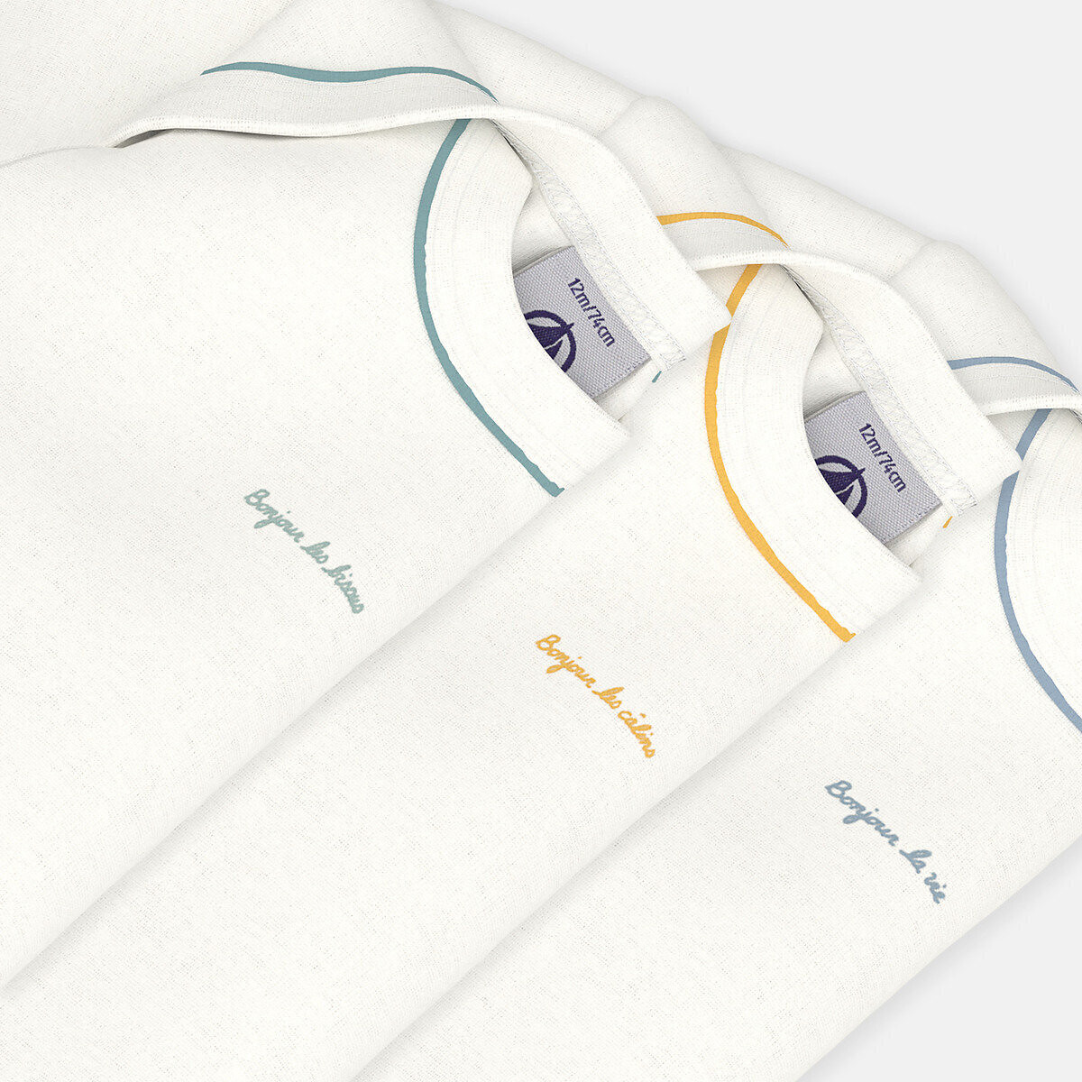 Lot de 3 bodies manches longues blanc, PETIT BATEAU