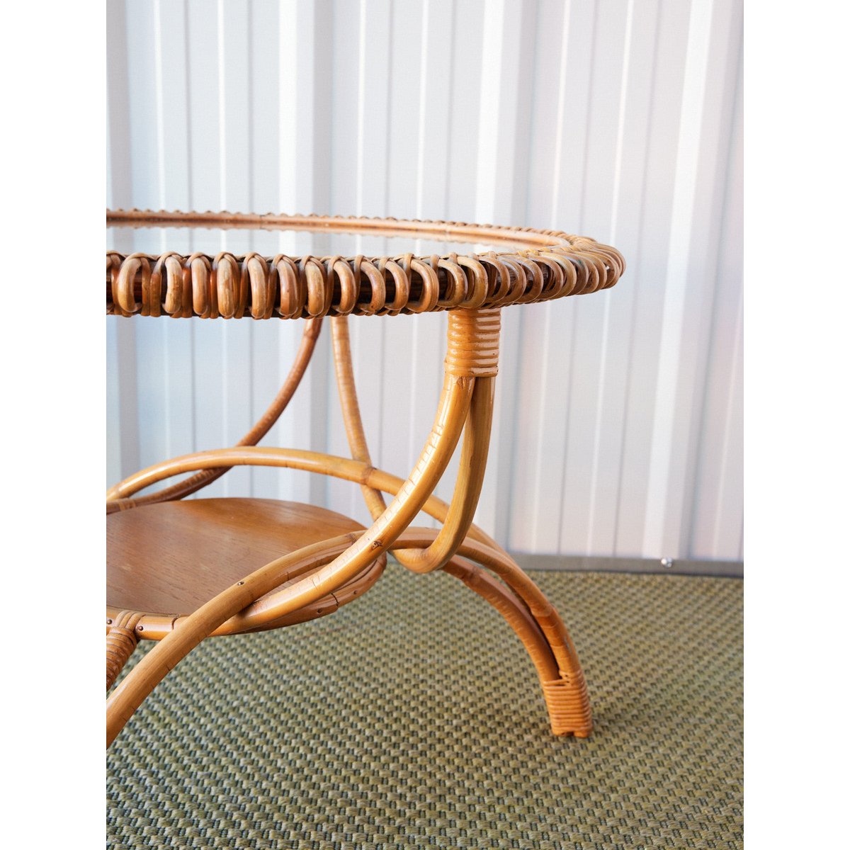 Table basse en rotin Léonie N°872 - Bon état bois clair, DEBONGOUT