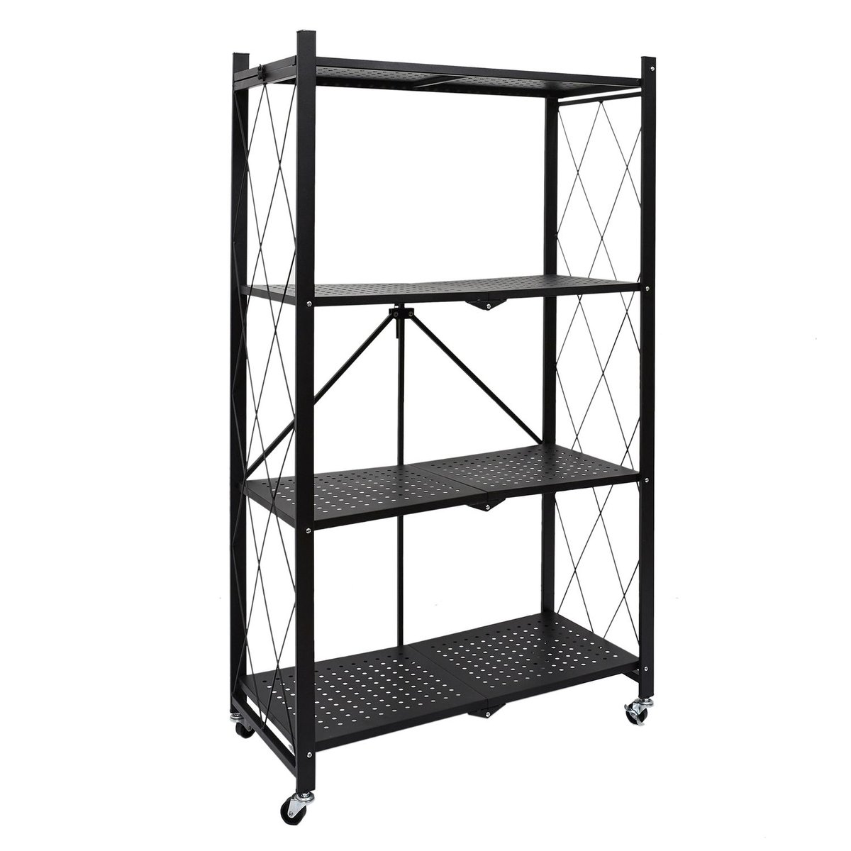 Etagère pliable 4 niveaux en fer et polypropylène noir, TOILINUX