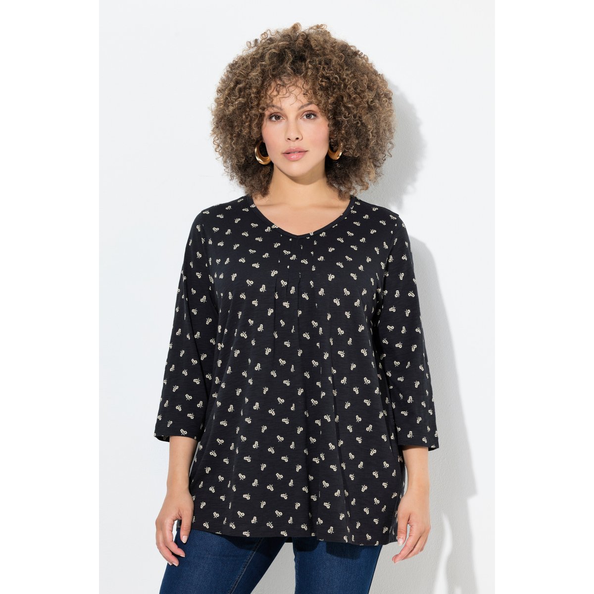 T-shirt à motif floral, silhouette en A noir, ULLA POPKEN