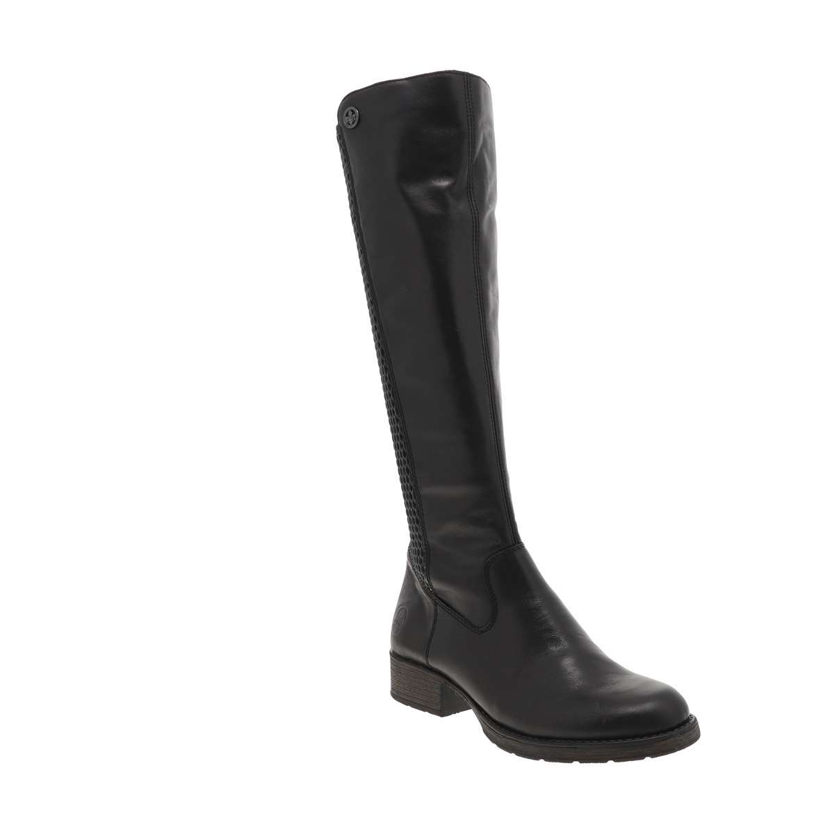 Bottes hautes en cuir brun à talon bloc moyen, doublure chaude et arrière tige stretch très confortable noir, RIEKER
