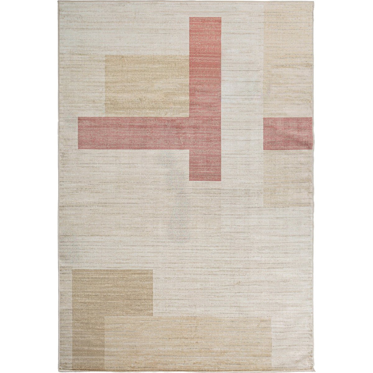 Tapis contemporain en polyester style moderne beige clair motifs gris et blanc, RECOLLECTION