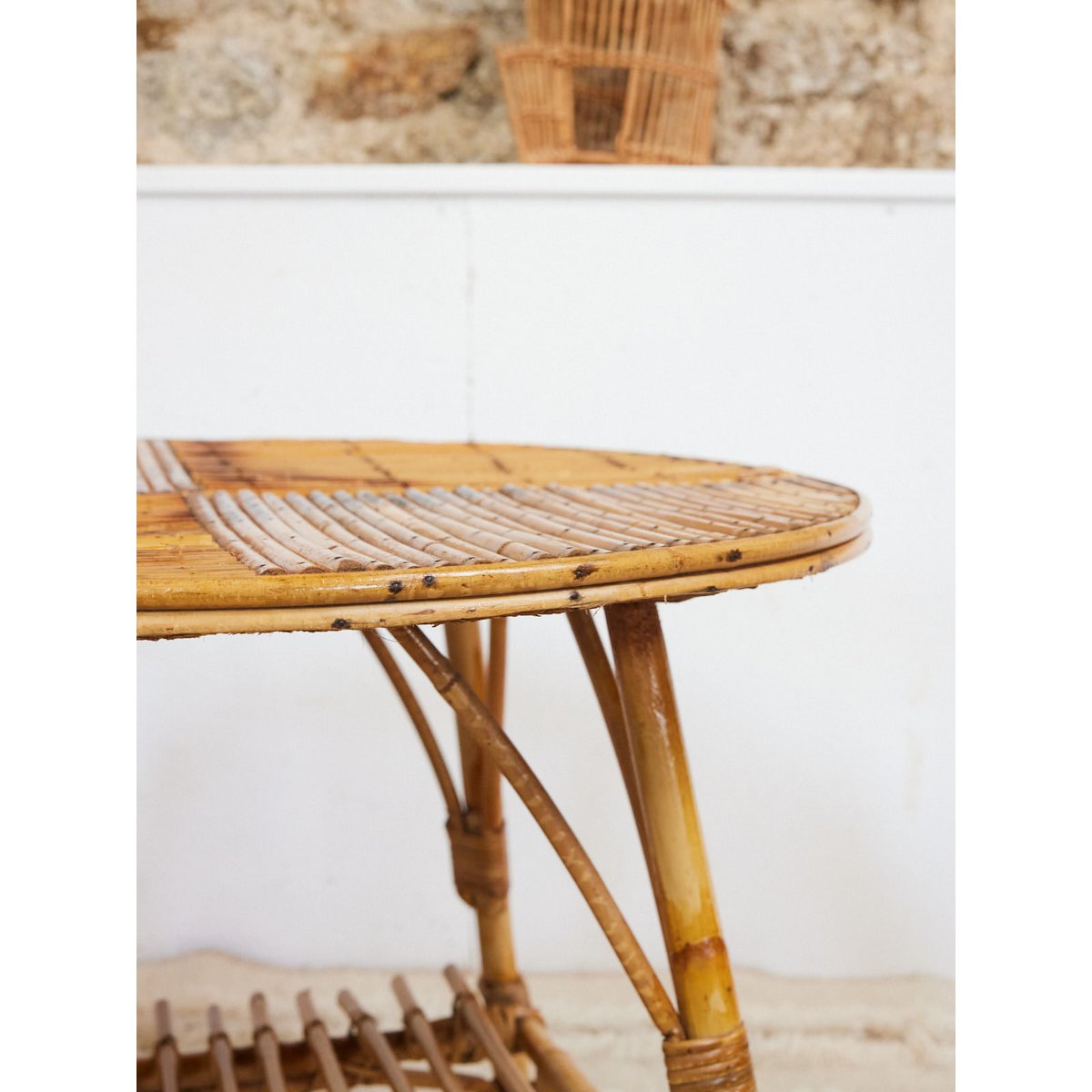 Table basse en rotin Léonie N°1020 - Bon état bois clair, DEBONGOUT
