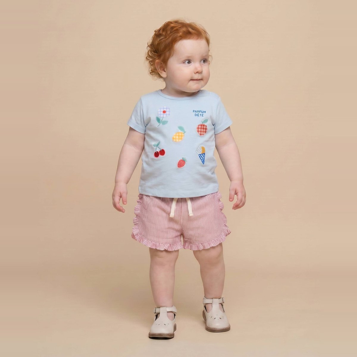 T-shirt manches courtes brodé en coton BIO GOTS celeste, BOUT'CHOU