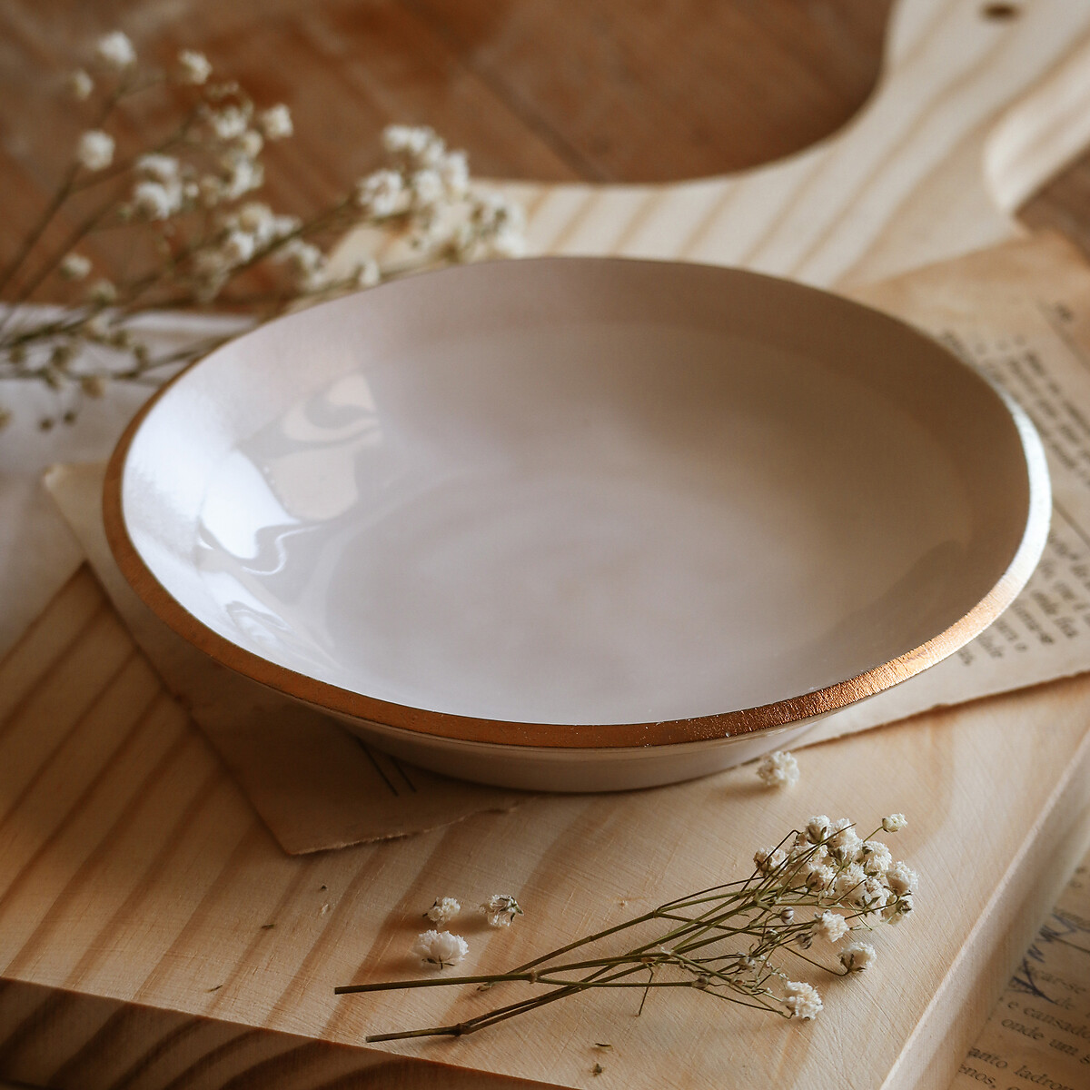 Lote de 4 pratos de 19 CM EDGE, NOSSE CERAMIC bege/dourado, NOSSE CERAMIC