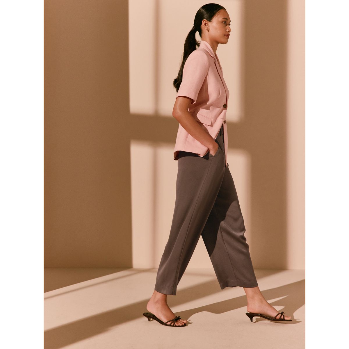 Pantalon bouffant en satin marron, NEXT