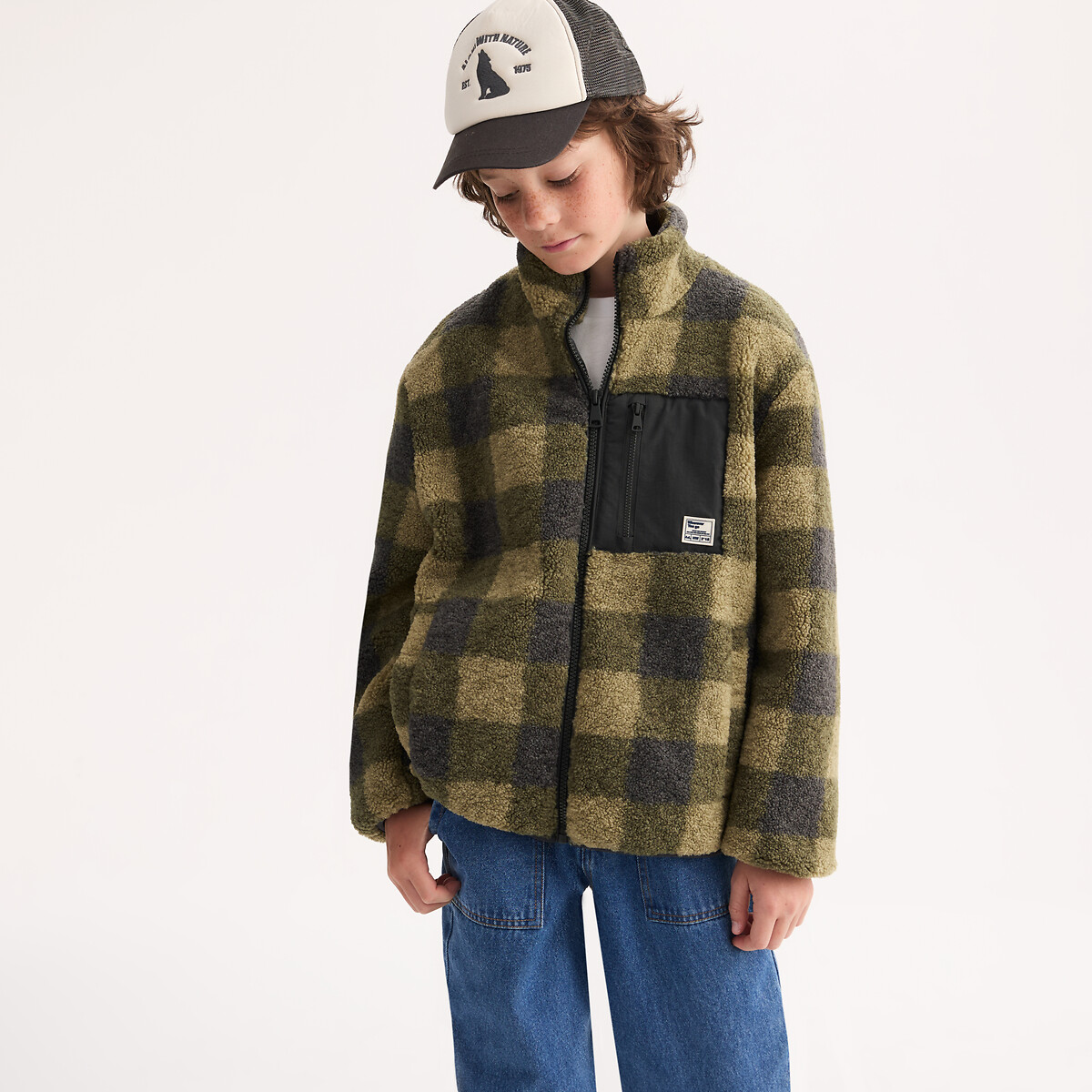 Gilet zippé en polaire, col montant, motif à carreaux carreaux, LA REDOUTE COLLECTIONS