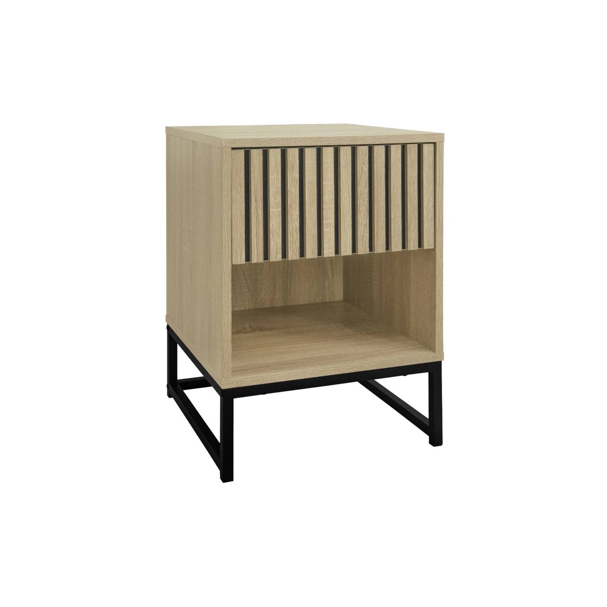 Table de chevet contemporaine décor bois rainuré 1 tiroir LISBONNE naturel, SWEEEK