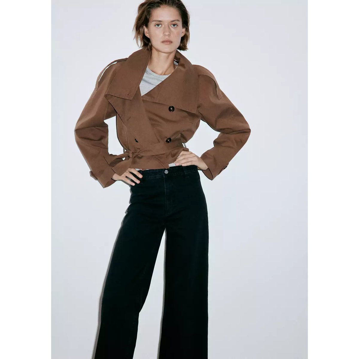 Jean style jupe-culotte Catherin taille haute black denim, MANGO