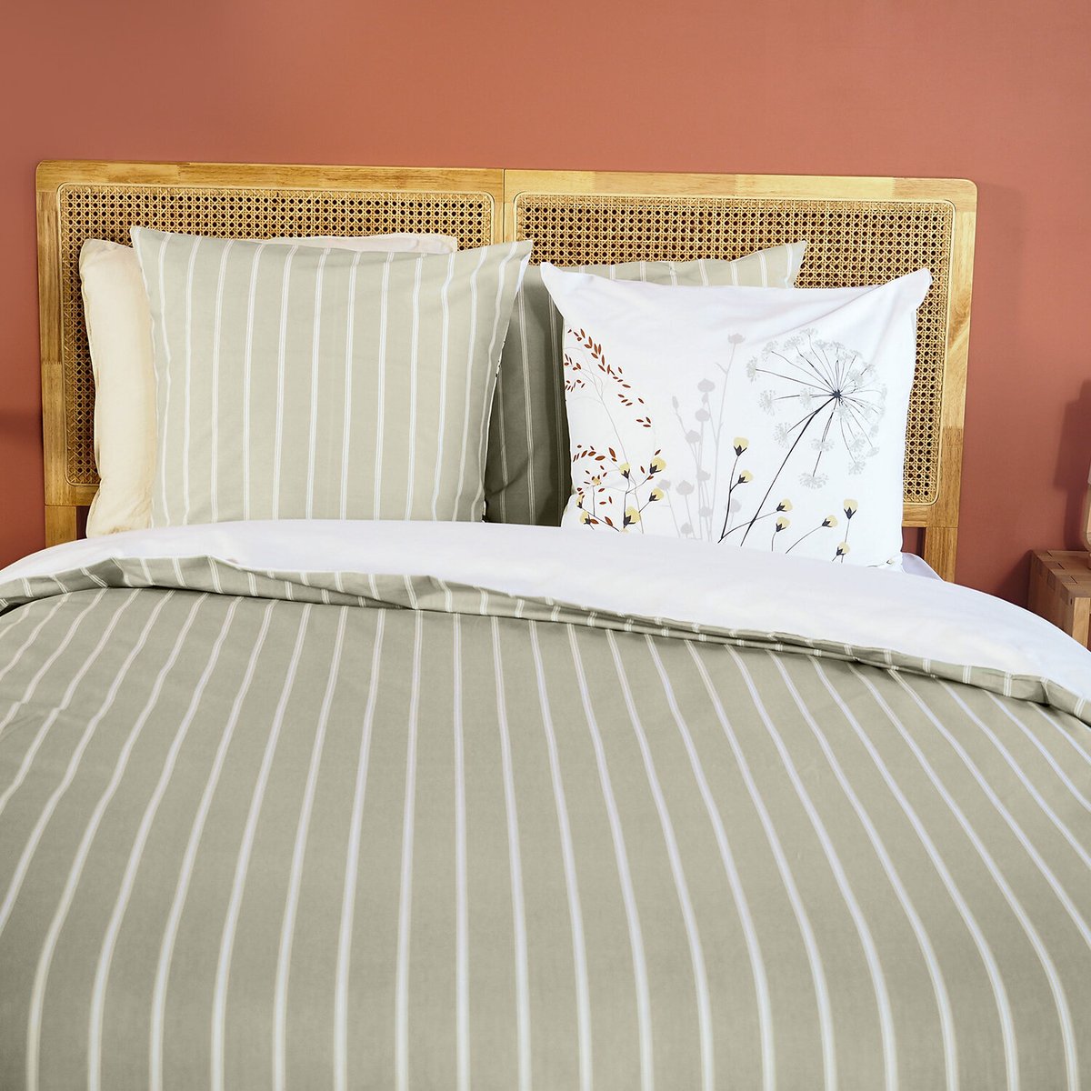 Parure housse de couette coton, SOLIflore blanc, C DESIGN HOME TEXTILE