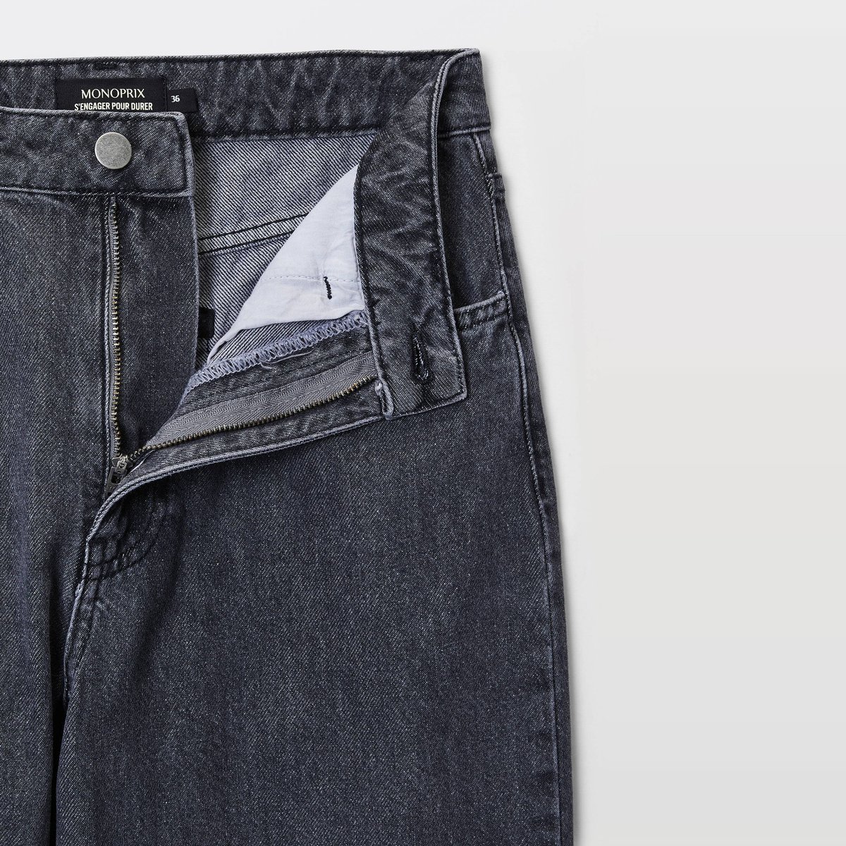 Jean large droit en coton grey denim, MONOPRIX