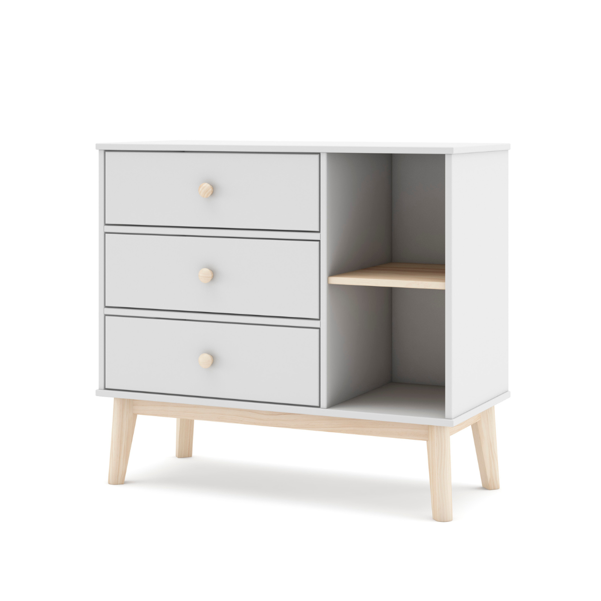 Commode 3 tiroirs et 2 niches ouvertes L90 cm - SIMON blanc, CALICOSY