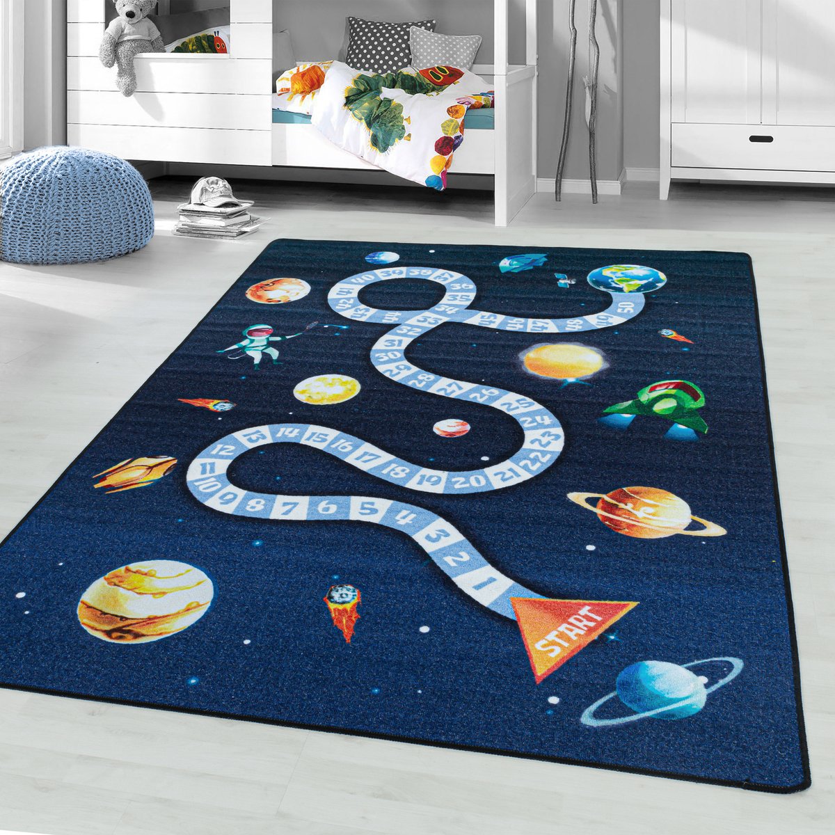 Tapis enfant jeu de l'oie PLAY bleu marine, NAZAR RUGS