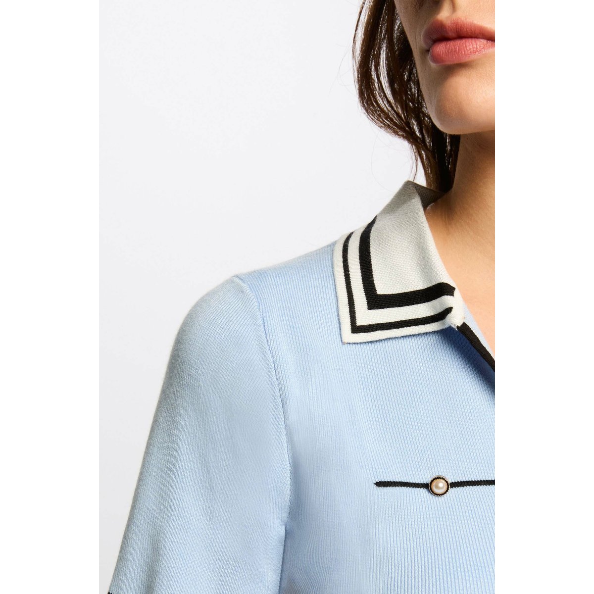 Pull col polo manches courtes bleu ciel, MORGAN