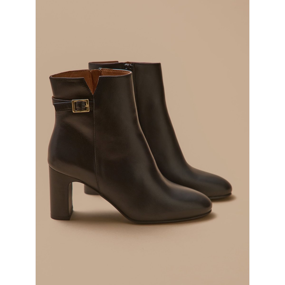 Boots à talon cuir marine, CYRILLUS