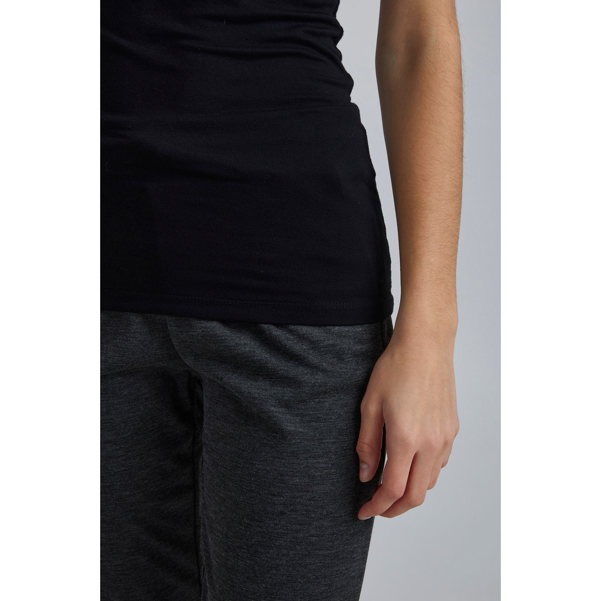 T-shirt manches courtes, coupe slim, col rond noir, ICHI