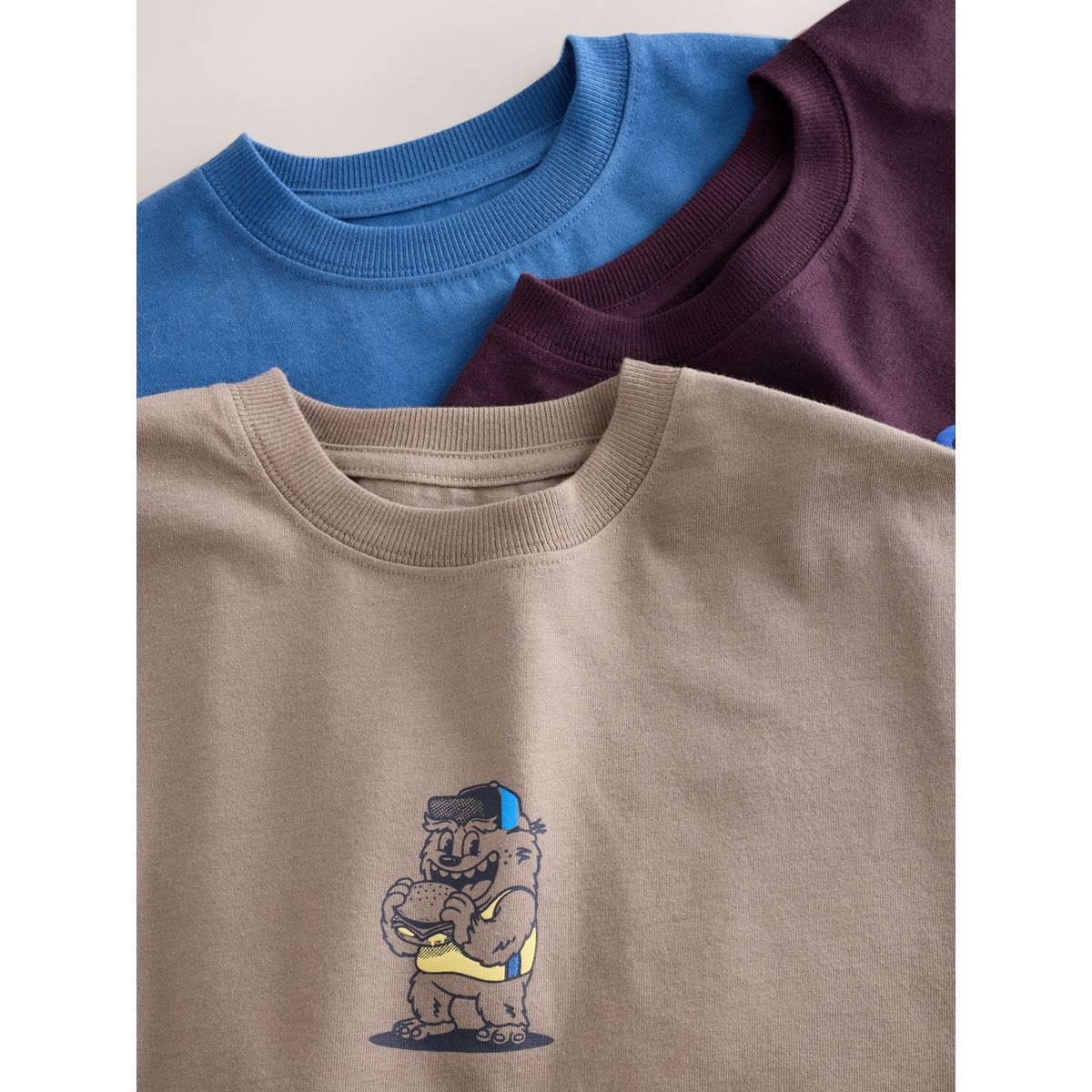 T-shirt manches courtes imprimé, lot de 3 bleu/neutre/prune, NEXT