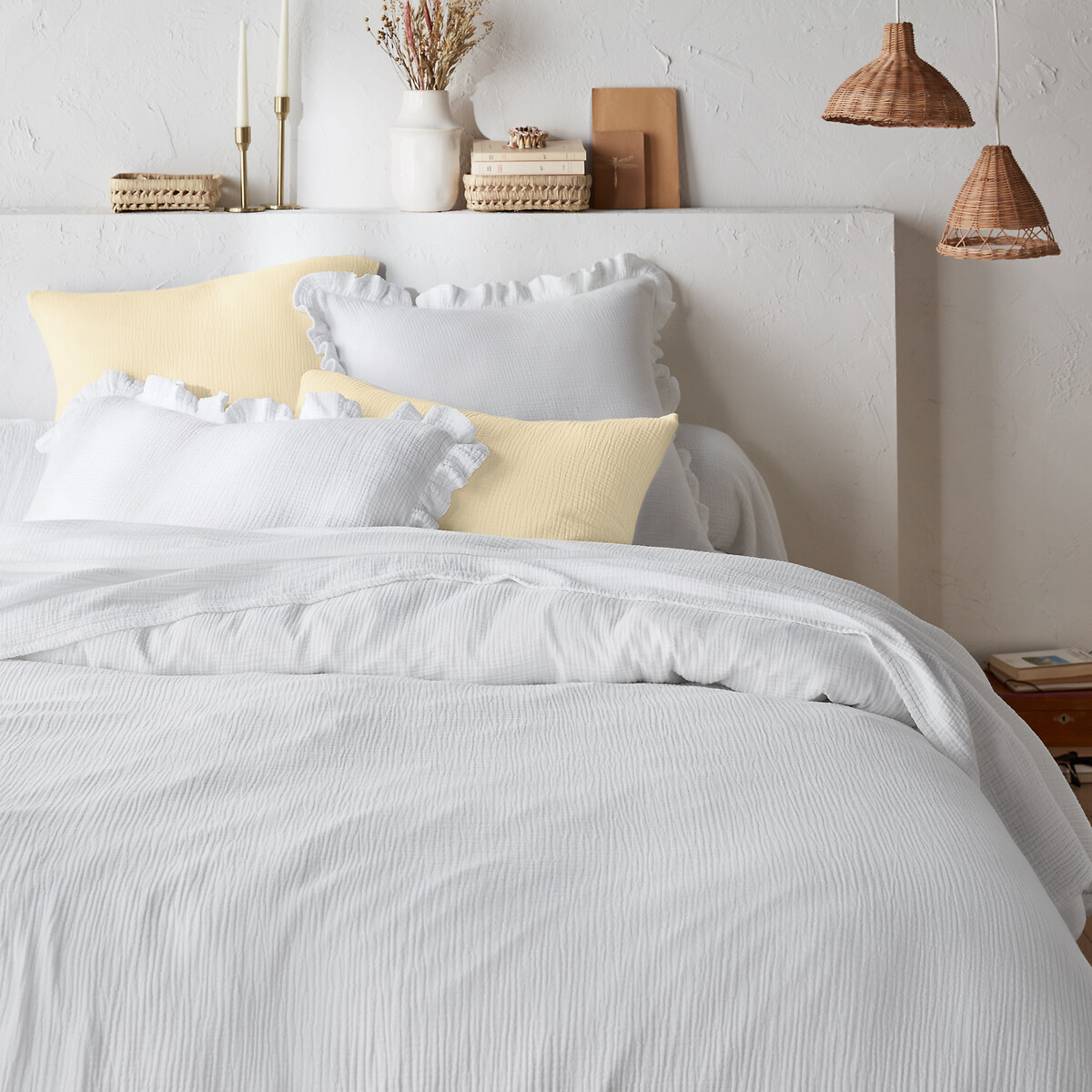 Drap-housse uni gaze de coton bonnet 30cm, Kumla blanc, LA REDOUTE INTERIEURS