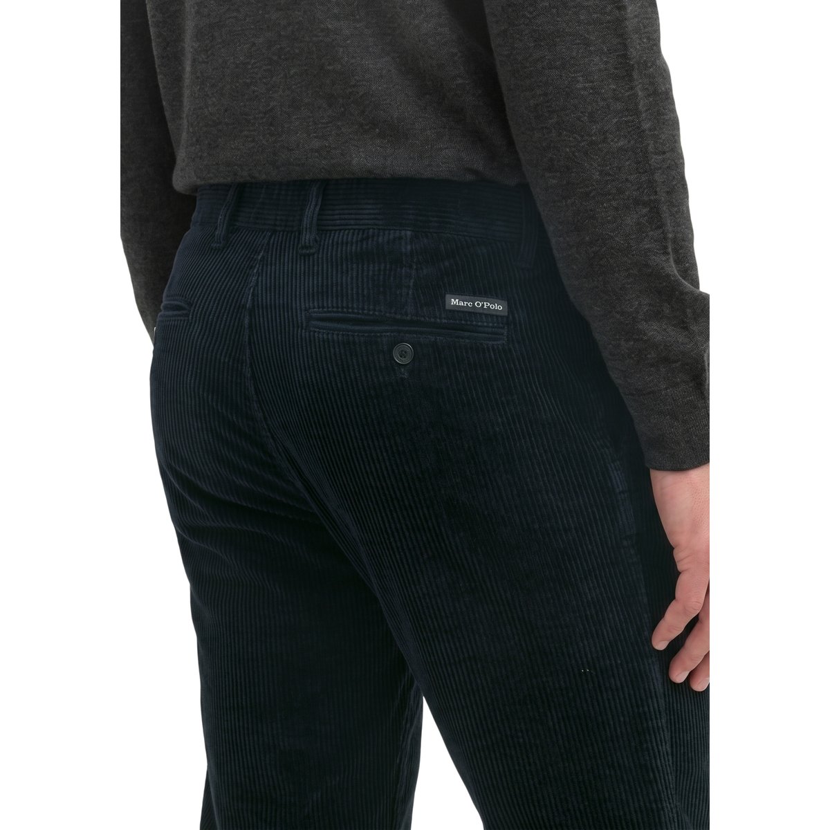 Pantalon en velours côtelé modèle Osby, à plis et coupe fuselée en pur coton biologique bleu, MARC O'POLO