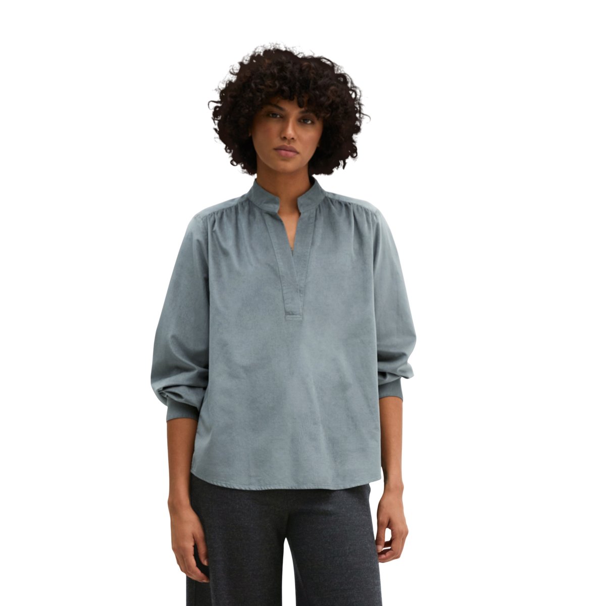 Chemisier en velours, coupe décontractée en mélange de coton bio et de viscose gris, MARC O'POLO