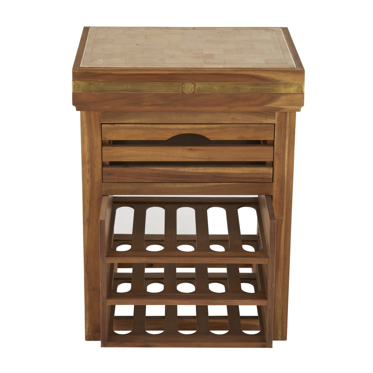 Billot vinothèque en acacia massif PERCHE bois foncé, SIGNATURE