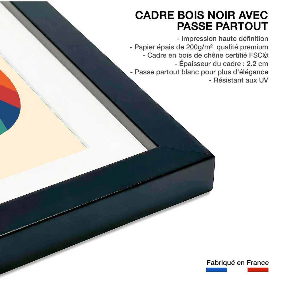 Affiche enfant rainbow fox affiche + cadre en bois - noir, HEXOA
