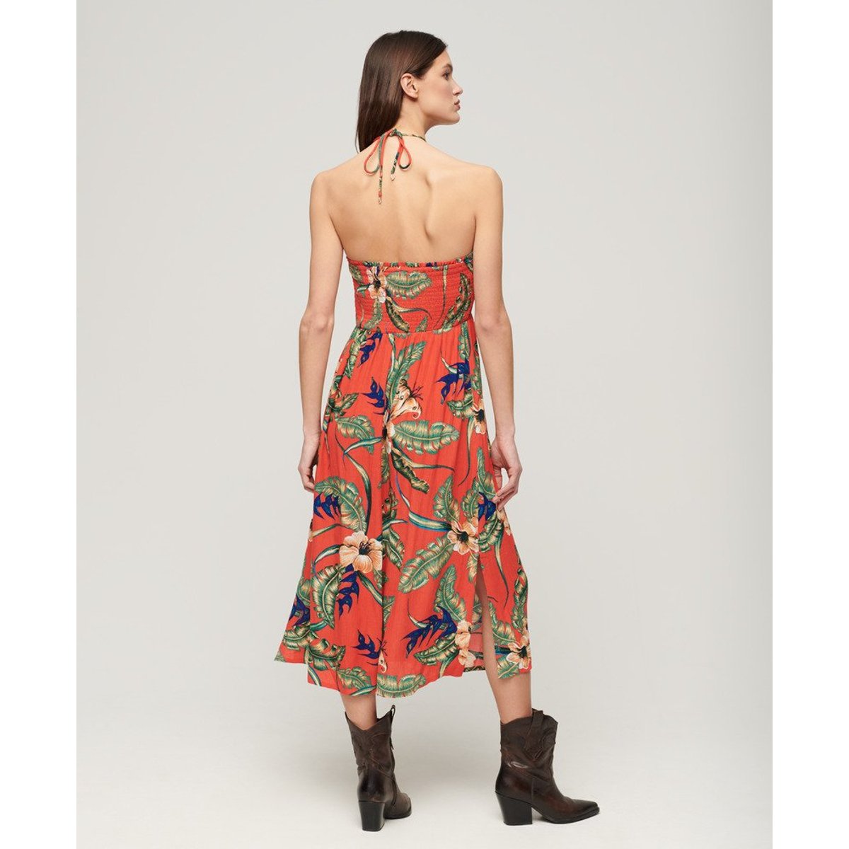 Robe de plage mi-longue smockée rouge hawaïen eden, SUPERDRY
